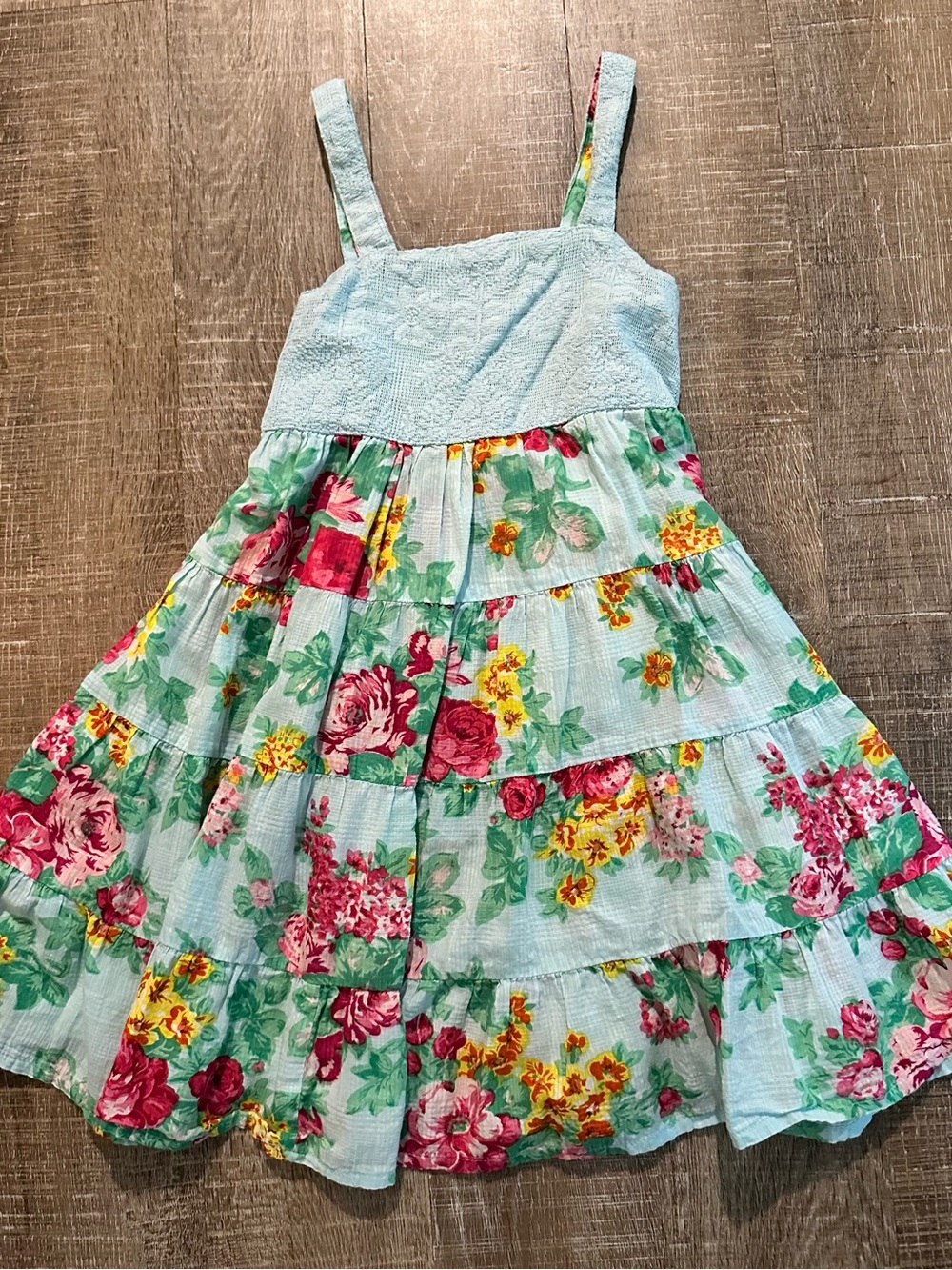 April Cornell Aqua Floral Tiered Sundress for Girls